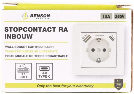 Enzo benson inbouw stopcontact ra + usb + usb-c wit - 4650012