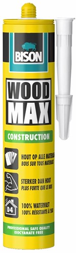 Bison Wood Max Power Kartusche, wasserfester und starker Holz-Kombinationskleber ohne Lösungsmittel, inkl. Düse 380 g, verklebt Holz auf fast allen Oberflächen