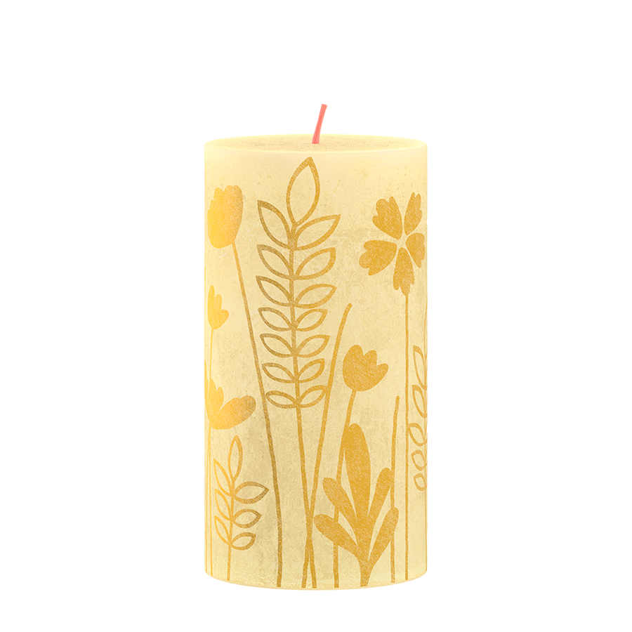 Bolsius Stumpenkerze Silhouette buttergelb mit Aufdruck 13x6,8 cm