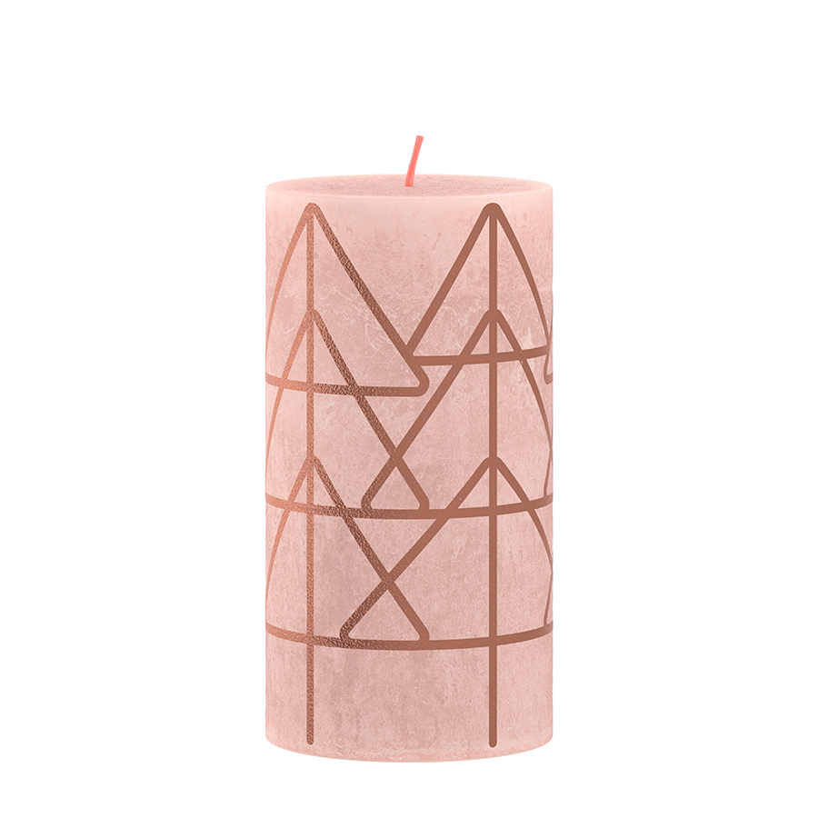 Bolsius Stumpenkerze rustikal 13 x 6,8 cm neblig rosa mit Aufdruck | 4 Stück