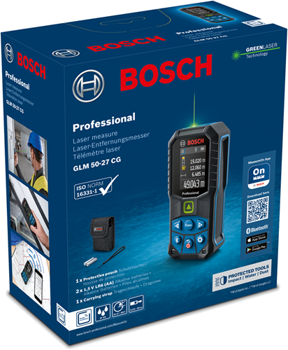 Bosch blau glm 50-27 cg | professioneller Laser-Entfernungsmesser | 50 Meter | grün - 0601072h00