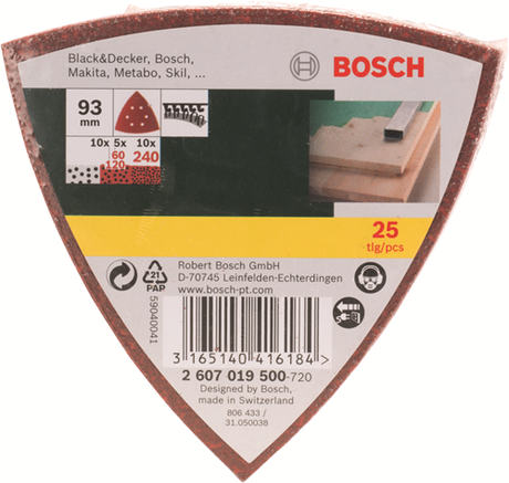 Bosch 25-teiliges Schleifblatt-Set für Deltaschleifer – Körnung 60; 120; 240