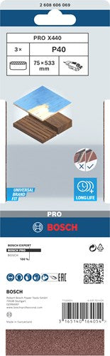 Bosch Zubehör 3 Reifen 75x533 x440, am besten für Holz+Farbe, K40 - 2608606069