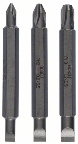Bosch Zubehör 3-teiliger Doppelbitsatz S 0,6x4,5, S 0,8x5,5, S 1,2x6,5; ph1, ph2, ph3; 60 mm 3 Stück – 2607001746