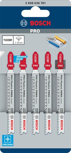 Bosch Zubehör Stichsägeblatt T 102 BF Clean für PMMA 5 Stück – 2608636781