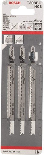 Bosch Zubehör Stichsägeblatt T 308 Bo ExtraClean für Holz 3 Stück – 2608663867