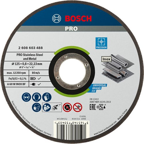 Bosch Zubehör Trennscheibe gerade am besten für Edelstahl – Rapido A 60 W Edelstahl BF, 125 mm, 22,23 mm, 0,8 mm 1. – 2608603488