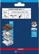 Bosch Zubehör Expert 9-teiliges Set Schleifblatt Bahn W480 115 x 140 mm, 3x G120; 3x g180, 2x g240; 1x g320 (online) - 2608902432