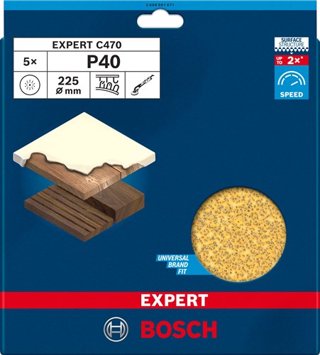 Bosch Zubehör Expert C470 Schleifpapier 225 mm, K 40, 5-teilig – 2608901671