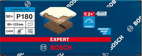 Bosch Zubehör Expert C470 Schleifpapier 80 x 133 mm, K 180, 50 Stück – 2608901664