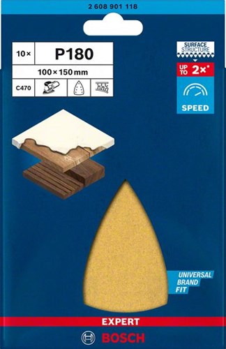 Bosch Zubehör Expert C470 Schleifpapier für Deltaschleifer 100 x 150 mm, K180 10-teilig – 1 Stück – 2608901118