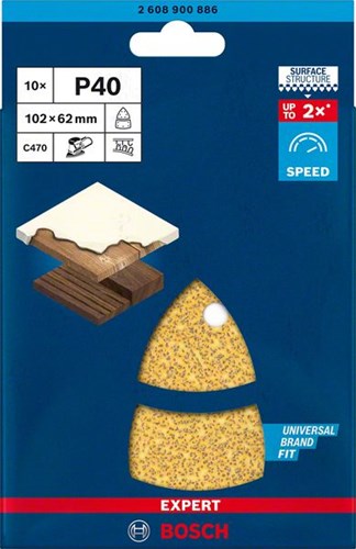 Bosch Zubehör Expert C470 Schleifpapier für Multischleifer 102 x 62 mm, 93 mm, K40 10-teilig – 1 Stück(e) – 2608900886