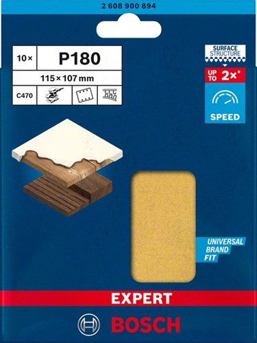 Bosch Zubehör Expert C470 Schleifpapier für Exzenterschleifer 115 x 107 mm, K180 10-teilig – 2608900894