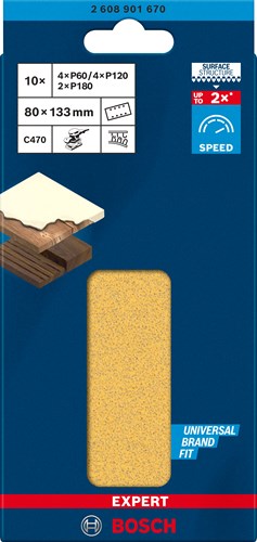 Bosch Zubehör Expert C470 Schleifpapier-Set 80 x 133 mm, K 60 120 180, 10-teilig – 2608901670