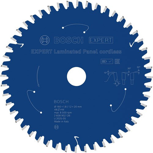 Bosch Zubehör Expert Akku-Kreissägeblatt für laminierte Platten | 160 x 1,8 1,2 x 20 mm | t48 - 2608902126