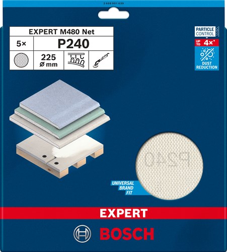 Bosch Zubehör Expert M480 Schleifnetz 225 mm, K 240, 5-teilig – 2608901639