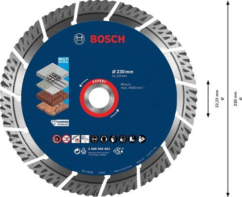 Bosch Zubehör Expert Multimaterial-Diamant-Trennscheibe 230 x 22,23 x 2,4 x 15 mm – 1 Stück – 2608900663