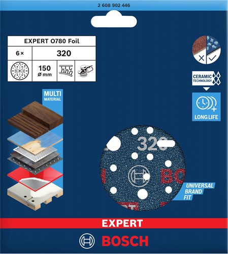 Bosch Zubehör Expert Schleifscheibe O780 mit Folienträger, 150 mm, G320, 6x - 2608902446