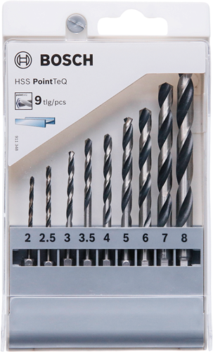 Bosch accessoires bosch accessories 2607002826 pointteq hss metaal-spiraalboorset 9-delig 2 mm, 3 mm, 4 mm, 5 mm, 6 mm din 338 zeskant sc