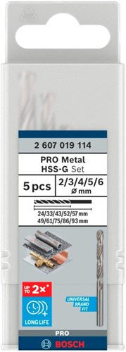 Bosch Zubehör Pro Metal HSS-G Spiralbohrer-Set | 5-teilig - 2607019114