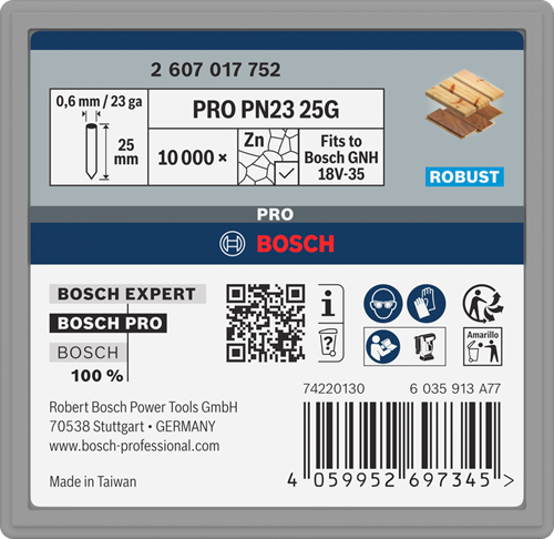 Bosch Zubehör Pro PN23 G Nagel | 0,65 23g | verzinkt | 35mm | 10000 Stück - 2607017754