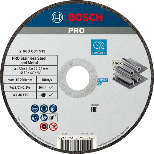 Bosch Zubehör Pro Edelstahl- und Metallgebundene Trennscheibe | 150 x 1,6 x 22,23 mm | gerade - 2608601513