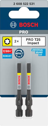 Bosch accessoires pro torx slagschroefbit | t25 | 55 mm | 2 stuks - 2608522531