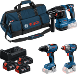 Bosch Blue Battery Toolkit 3 Toolkit 18 V GSR 18 V-65 + GDX 18 V-285 + GBH 18 V-22 | 3x GBA 18V 5,0Ah + Ladegerät Gal 12V-18V-80 - 0615A50093
