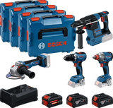 Bosch blauer Akku-Werkzeugsatz 4-fach 18 V | gsr 18v-65 + gdx 18v-285 + gbh 18v-26 + gws 18v-11 | + 2x GBA 18V 5,0Ah + 1x ExBA 18V 5,5Ah + Ladegerät - 0615a500bj
