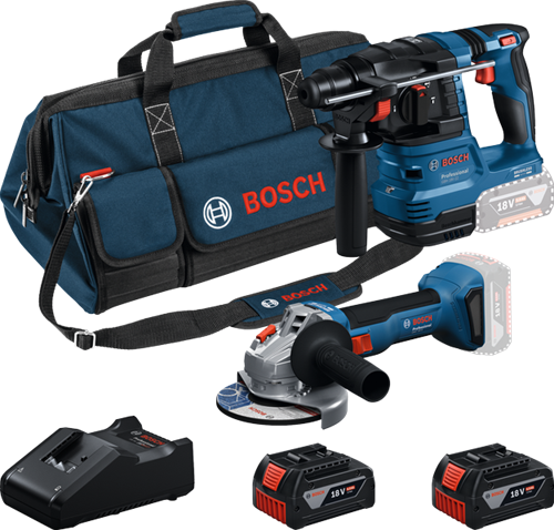 Bosch blauer Akku-Werkzeugsatz Kombipack 18 V GWS 18 V-8 + GBH 18 V-22 | 2x GBA 18V 4,0 Ah + Ladegerät Gal 18V-40 - 0615V0003C