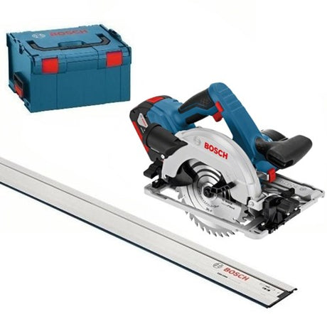 Bosch Blue GKS 18V-57 G professionelle Akku-Kreissäge | 5,0 Ah Li-Ion | in L-Boxx | mit 1600mm Führungsschiene - 06016a2102