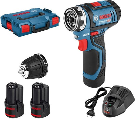 Bosch Akku-Bohrschrauber GSR 12V-15 FC (2x 2,0Ah + Gal 1230 CV + GFA 12-B)