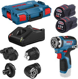 Bosch blauer Akku-Bohrschrauber GSR 12V-35 FC + Aufsätze | 2x 3,0-Ah-Batterien | in L-Boxx - 06019h3000