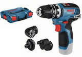 Bosch blauer Akku-Bohrschrauber GSR 12V-35 FC + Aufsätze | ohne Akkus und Ladegerät | in L-Boxx - 06019h3003