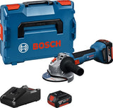 Bosch Blue GWS 18V-8 Akku-Winkelschleifer | inklusive 2x GBA 18v 4,0 Ah gal 18v-40 Ladegerät – 06019n9002