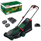 Bosch grüner Akku-Rasenmäher Rotak 18v2-38 | inkl. 2 x 18-V-Li-Ionen-Akku (4,0 Ah) + 2 x 18-V-88-Ladegerät + Mulchstecker – 06008b9m00