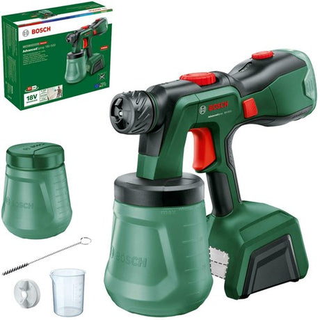 Bosch advancedspray 18v-500 – Farbspritzgerät – inklusive Reinigungsbürste – Messbecher – Farbbehälter mit Deckel – Feinsprühdüse – ohne Akku und Ladegerät
