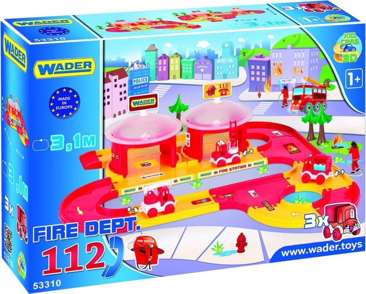 Wader Feuerwehr-Spielset mit 3-Meter-Strecke und Autos