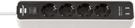 Brennerstuhl ecolor Steckdosenleiste 4-fach mit 2 USB-A Ladeanschlüssen 5V 2,10A, 10,5W (Steckdose mit USB-A und Schalter und 1,5 m Kabel)
