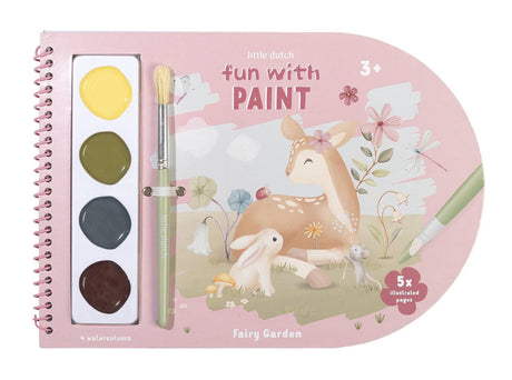 Little Dutch Malbuch „Feengarten“ – Bastelbuch zum Zeichnen und Malen, inklusive Pinsel und 4 Farben – Kleinkind – Urlaubsbuch – Spielzeug ab 3 Jahren
