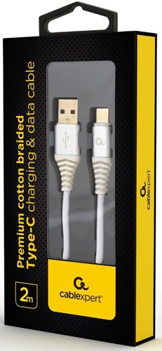 Cableexpert USB-C Ladekabel 2m geflochten silber - weiß - 9530146