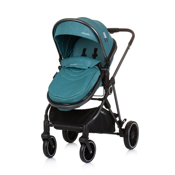 Chipolino Aura faltbarer 3-in-1-Kinderwagen mit Wickeltasche, Blaugrün, Benzinblau, Schwarz