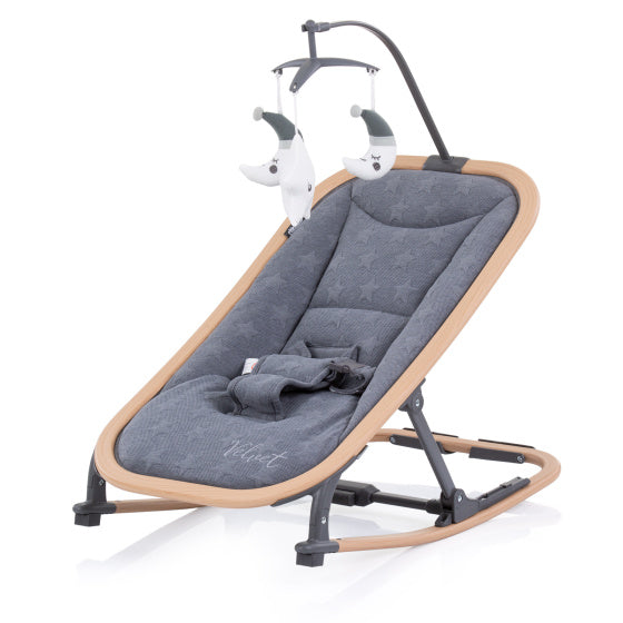 Chipolino Velvet Faltbarer Schaukelstuhl mit mobiler Graphitholz grau Beige