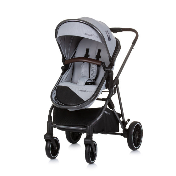 Chipolino Aura faltbar 3-in-1-Kinderwagen mit Windelbeutel aschgrau Schwarz