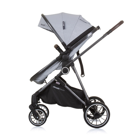 Chipolino Aura faltbar 3-in-1-Kinderwagen mit Windelbeutel aschgrau Schwarz