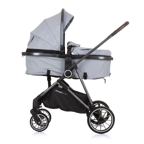 Chipolino Aura faltbar 3-in-1-Kinderwagen mit Windelbeutel aschgrau Schwarz