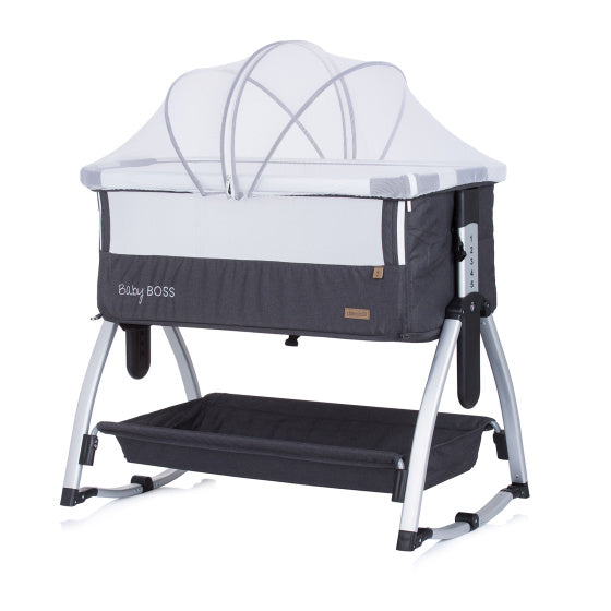 Chipolino Baby Boss Co-Schlafer mit Schwungfunktion Moskitonetz Anthrazitgrau Silber