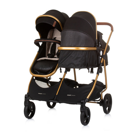 Chipolino Duo Klappkinderwagen für 2 Obsidian Gold Schwarz