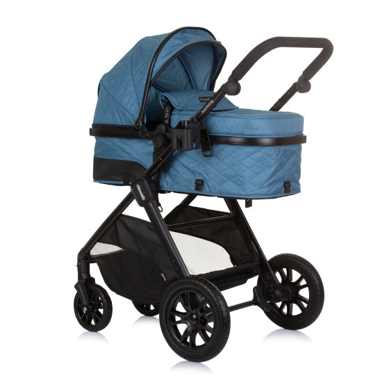 Chipolino Harmony faltbarer 3-in-1 Kinderwagen mit Wickeltasche Jeansblau Schwarz