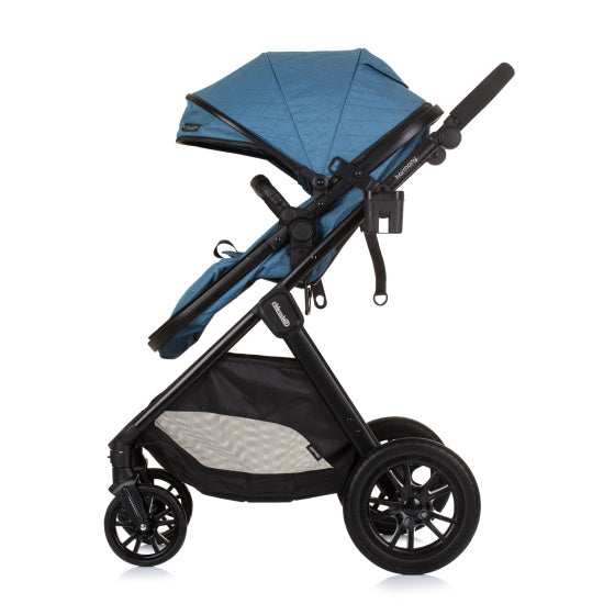 Chipolino Harmony faltbarer 3-in-1 Kinderwagen mit Wickeltasche Jeansblau Schwarz